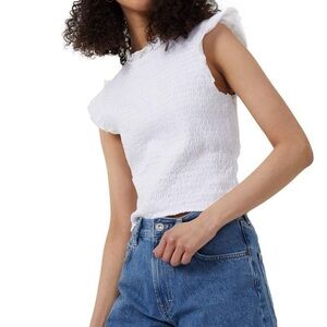 French Connection White Perinne Smocked Crop Top-Size-XL